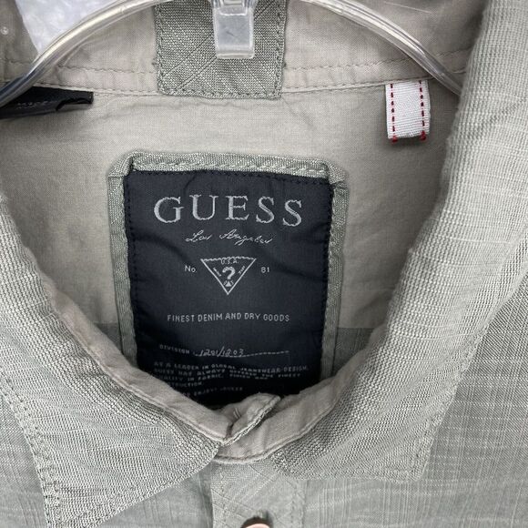 GUESS Mens Button-Up Long-Sleeve Shirt Sz XL 100% Cotton Green Woven Western - Picture 5 of 11